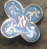 Insigna AMS1 Insigna Veche Sportiva XV - Patru Discipline Sport Atletism Handbal Volei - Emblema Vintage Colectie Retro Metal Emailat Trifoi
