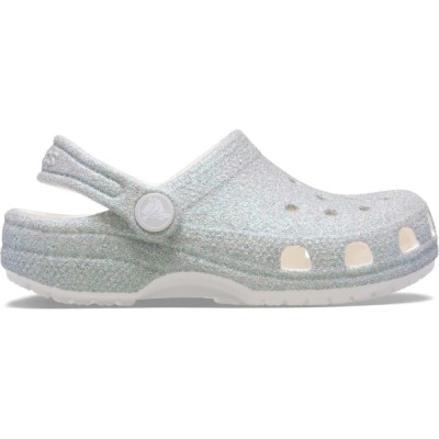 Saboti Crocs Classic Toddler Iridescent Glitter Clog Alb - White foto