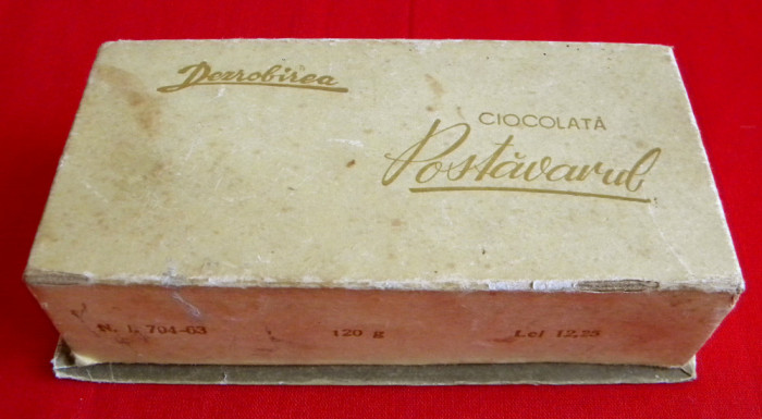 Cutie Ciocolata POSTAVARUL, Fabrica Dezrobirea Brasov 1963, ambalaj original