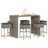 VidaXL Set mobilier bar de grădină cu perne, 7 piese, gri, poliratan