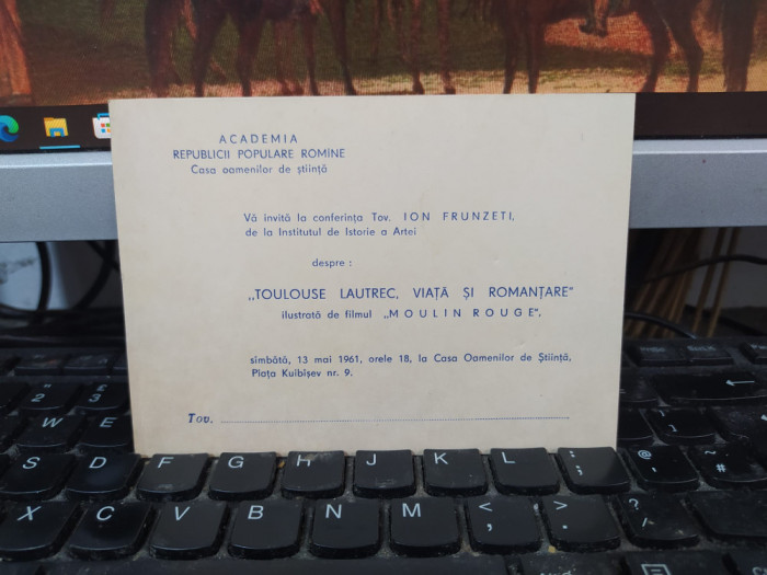 Invitație la Conferința lui Ion Frunzeti, Toulouse Lautrec..., 13 mai 1961, 082