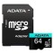 CARD MicroSD ADATA PremierPro, 64 GB, MicroSDHC, clasa 10, standard UHS-I U1, &quot;AUSDX64GUI3V30SA2-RA1&quot; (timbru verde 0.03 lei)