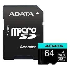 CARD MicroSD ADATA PremierPro, 64 GB, MicroSDHC, clasa 10, standard UHS-I U1, &quot;AUSDX64GUI3V30SA2-RA1&quot; (timbru verde 0.03 lei)
