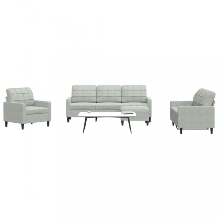 vidaXL Set de canapele cu perne, 4 piese, gri deschis, catifea