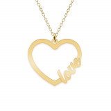 Love - Colier personalizat inima argint 925 placat cu aur galben 24K, Bijubox