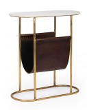 Masuta de cafea din fier auriu blat din marmura si suport reviste piele naturala maro Marmol 53 cm x 23 cm x 59 h