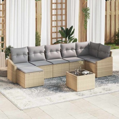 vidaXL Set de canapele pentru grădină 8 pcs Bej Rattan poli 3346820 foto