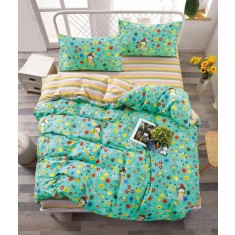 Lenjerie de pat pentru o persoana cu husa de perna dreptunghiulara, Kimana, bumbac mercerizat, multicolor