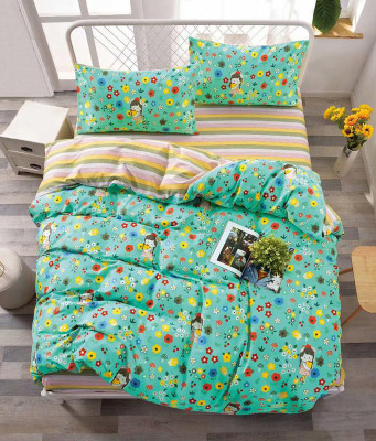 Lenjerie de pat pentru o persoana cu husa elastic pat si fata perna dreptunghiulara, Kimana, bumbac mercerizat, multicolor foto