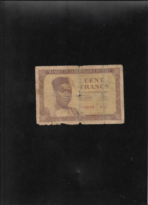 Rar! Mali 100 francs 1960 seria329768 uzata