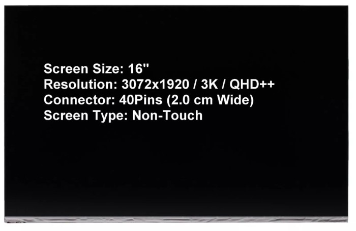 Display Laptop, Dell, Vostro 7620, NCJPF, 0NCJPF, NE160F8M-N41, 16 inch, rezolutie 3K, 3072x1920, 60Hz, conector ingust, 40 pini