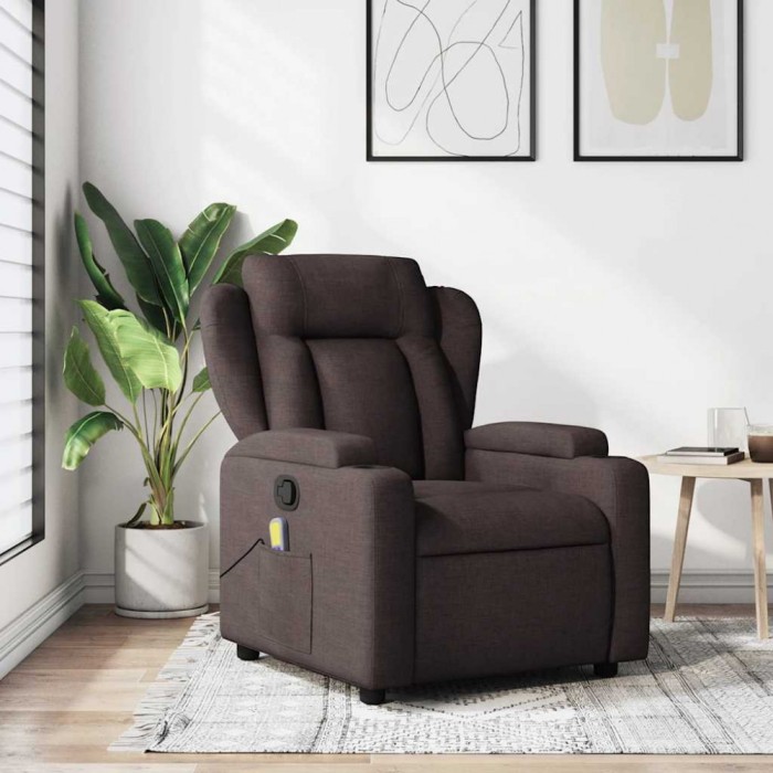 vidaXL Fotoliu de masaj rabatabil, maro &icirc;nchis, material textil