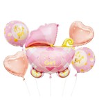 Set 5 baloane folie Baby Carriage pentru petrecerea baby shower, roz-auriu, Godan