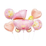 Set 5 baloane folie Baby Carriage pentru petrecerea baby shower, roz-auriu