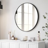 Oglinda de perete SONGMICS, oglinda rotunda, oglinda de baie, diametru 61 cm, cadru metalic, pentru sufragerie, dormitor, baie, hol, negru Household N