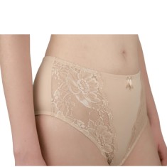 Chilot Clasic cu Talie &Icirc;naltă, Microfibră și Dantelă - C1511 - XL - Bej