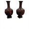 Pereche de vase chinezești, vintage, Cinnabar pe suport din lemn de mahon