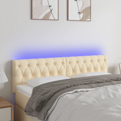 vidaXL Tăblie de pat cu LED, crem, 160x7x78/88 cm, textil foto