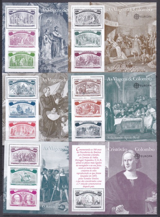 DB1 Portugalia 1992 Columb Descoperirea Americii Europa 6 MS MNH