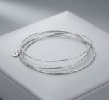 Cumpara ieftin Set 3 Bratari Rigide din Argint 925 Rodiat , Modele Fine cu Textura Diamantata, Diametru 7cm
