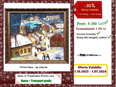 Iarna in Transilvania -pictura rara ulei foto