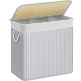SONGMICS Cos de rufe din bambus, pliabil, cu captuseala detasabila lavabila, 3 compartimente, 150L, 60x40x62cm, gri Household NewTrend