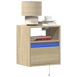 Gossi noptiere montate pe perete cu lumini led, 2 buc., stejar sonoma