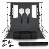 Cumpara ieftin Set studio iluminare cu 2 softbox, 2 becuri 120W, black screen, clame de panza, geanta transport