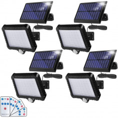 Set de 4 lampi solare cu panou solar, LED, cu telecomanda, pentru exterior, cu senzor de miscare si lumina, rezistente la apa, tehnologie IP65, 3 modu