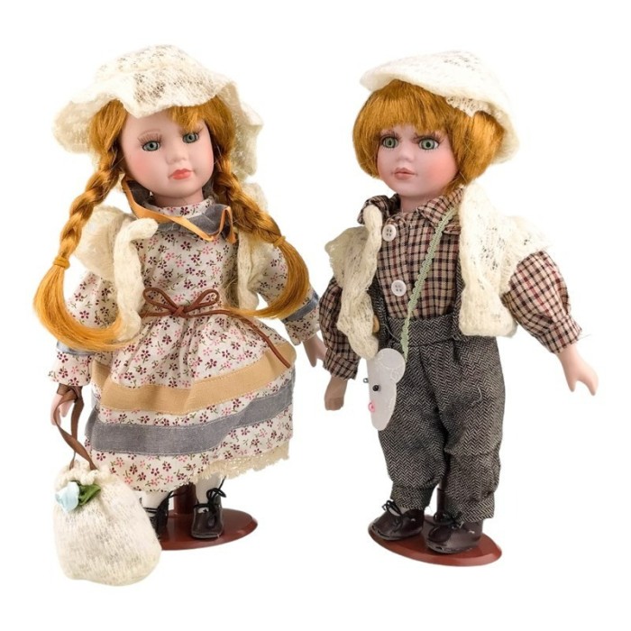 Set 2 papusi pupacioase, cu fata si mainile din ceramica, Alb, 31 cm, 1757H-3
