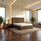 Pat Tapitat Iris Maro Catifea Premium Cu Noptiere Tapitate Ofertă limitată