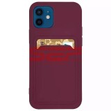 Husa iPhone 12 Pro Max Burgundy cu Suport Card, TPU - Protectie Premium