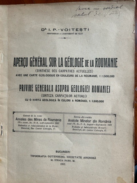 Carte autograf ,1921,Ioan Popescu Voitesti, Gorj