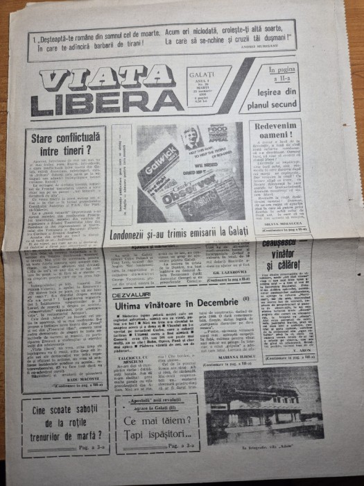 ziarul viata literara 23 ianuarie 1990 - ziar din galati
