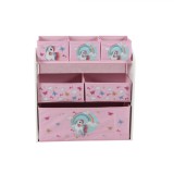 Dulap Depozitare Jucarii U-Grow, Lemn Pin, 6 Cutii Textil, Unicorns, Dimensiuni 63x30x60 cm