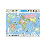 Puzzle maxi Harta politica a lumii, orientare tip vedere, 107 piese, Larsen EduKinder World