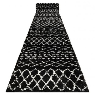 Traversa Covor Berber Ethnic G3802 negru shaggy, 80 cm foto