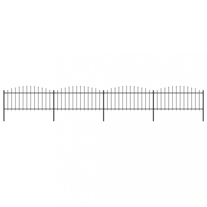 vidaXL Gard de grădină cu v&acirc;rf suliță, negru, (0,5-0,75) x 6,8 m, oțel