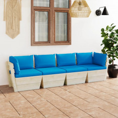 Canapea gradina din paleti, 4 locuri, cu perne, lemn de molid GartenMobel Dekor