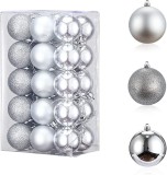 Set de 30 de globuri de Craciun LessMo, plastic, argintiu, 4 cm