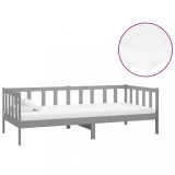 Cumpara ieftin Pat de zi cu saltea, gri, 90x200 cm, lemn masiv de pin
