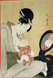 Stampă japoneză 1 / Cromolitografie veche (1978), KITAGAWA Utamaro, pentru calendar Teiijin, sub dir KIKUCHI Sadao de la Muzeul Național din Japonia,
