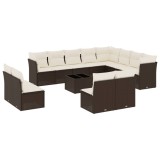 Cumpara ieftin Set canapele de gradina cu perne, 13 piese, maro, poliratan