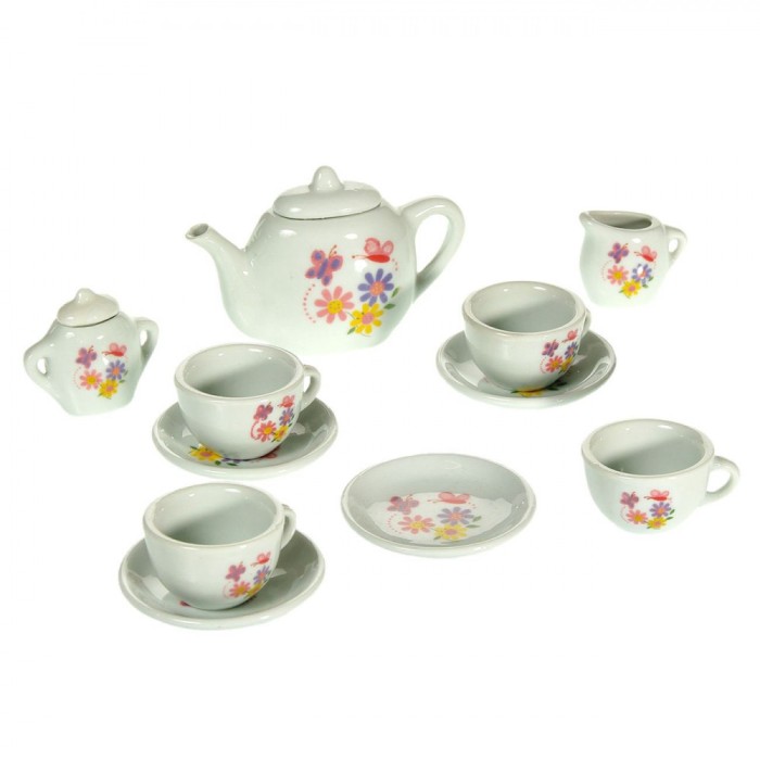 Set cesti de ceai pentru copii,model cu flori, 13 buc.,multicolor