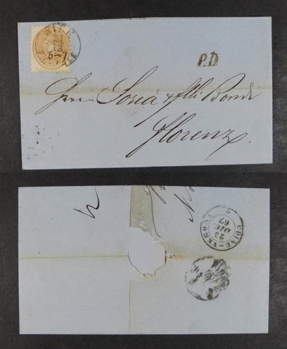 Austria 1867 Postal History Rare Old Cover to Florence Italy DB.296