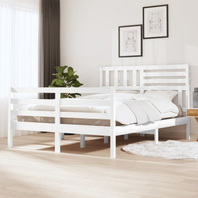 vidaXL Cadru de pat, alb, 140x200 cm, lemn masiv foto