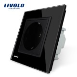 Cumpara ieftin Priza simpla Livolo neagra cu rama din sticla Crystal