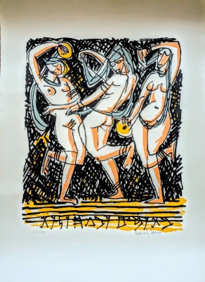 Marcel IANCU (Janco) - Cele Trei Gratii-Cromolotografie semnata de artist, anii &amp;#039;70-DADA foto