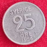 (A251) MONEDA DIN ARGINT SUEDIA - 25 ORE 1956, LIT. TS, 2.32 GRAME, PURITATE 400/1000