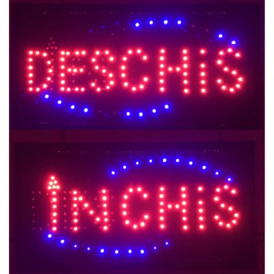 Reclama LED MyStyle, Magazin Deschis - Inchis, cu buton schimbare mesaj, Rosu - Albastru foto